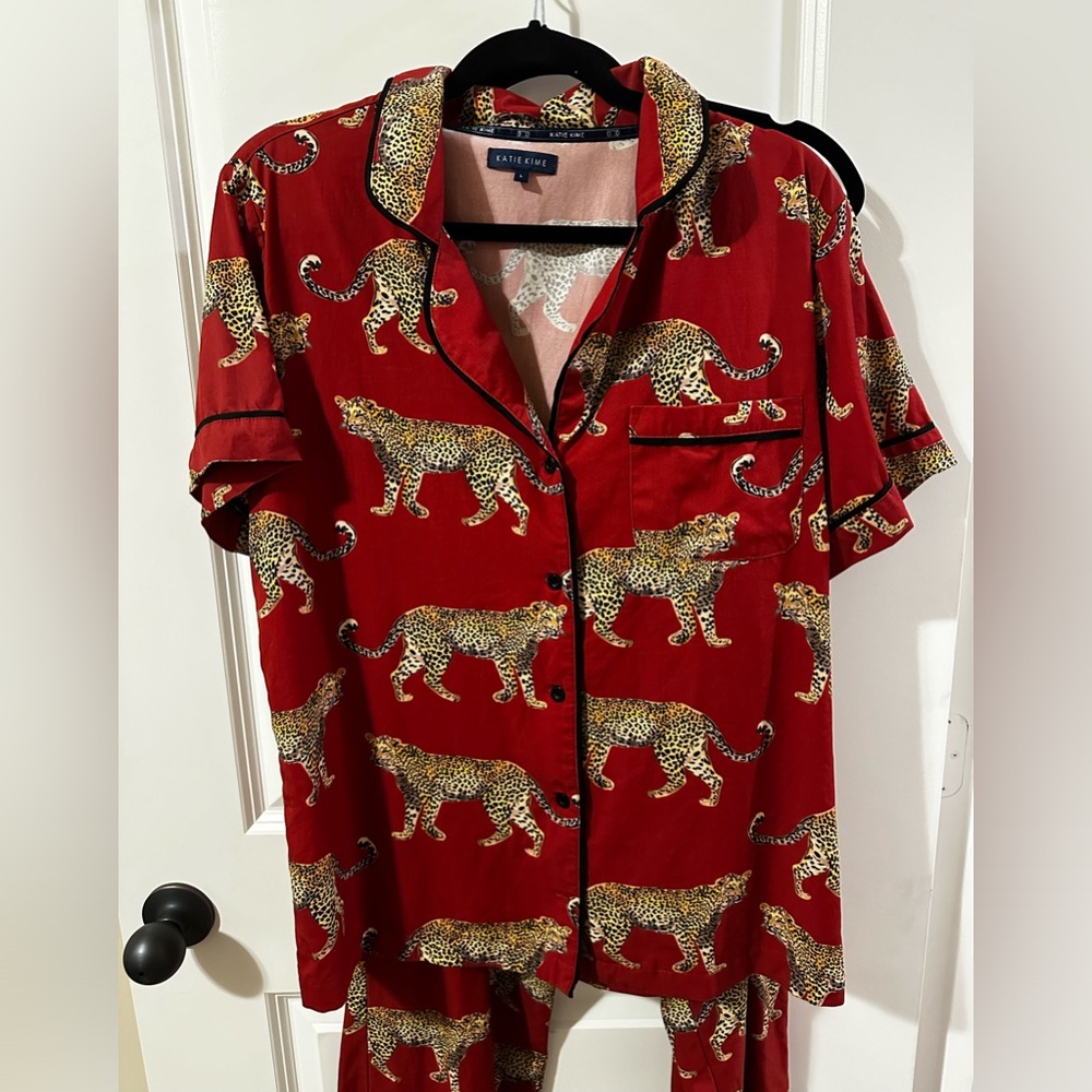 Katie Kime Red Cheetah Pajama Set. Size large